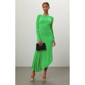 A.L.C Adeline Fern Green Ruched Jersey Stretch Asymmetric Maxi Midi Dress S